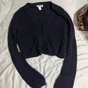 TillyyBlack Cropped Knit Cardigan Sweater